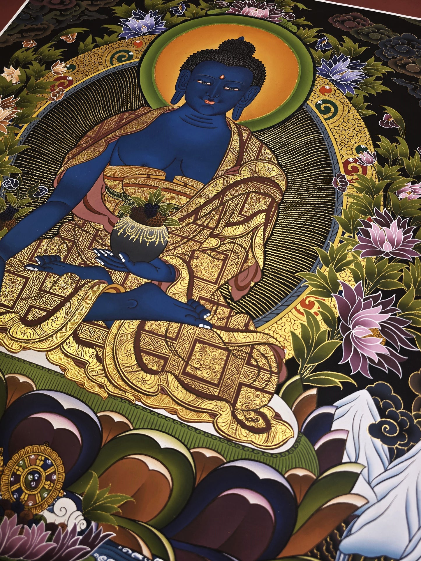Medicine Buddha Thangka Hand Painted Tibetan Buddhist Bhaisajyaguru Healing Art