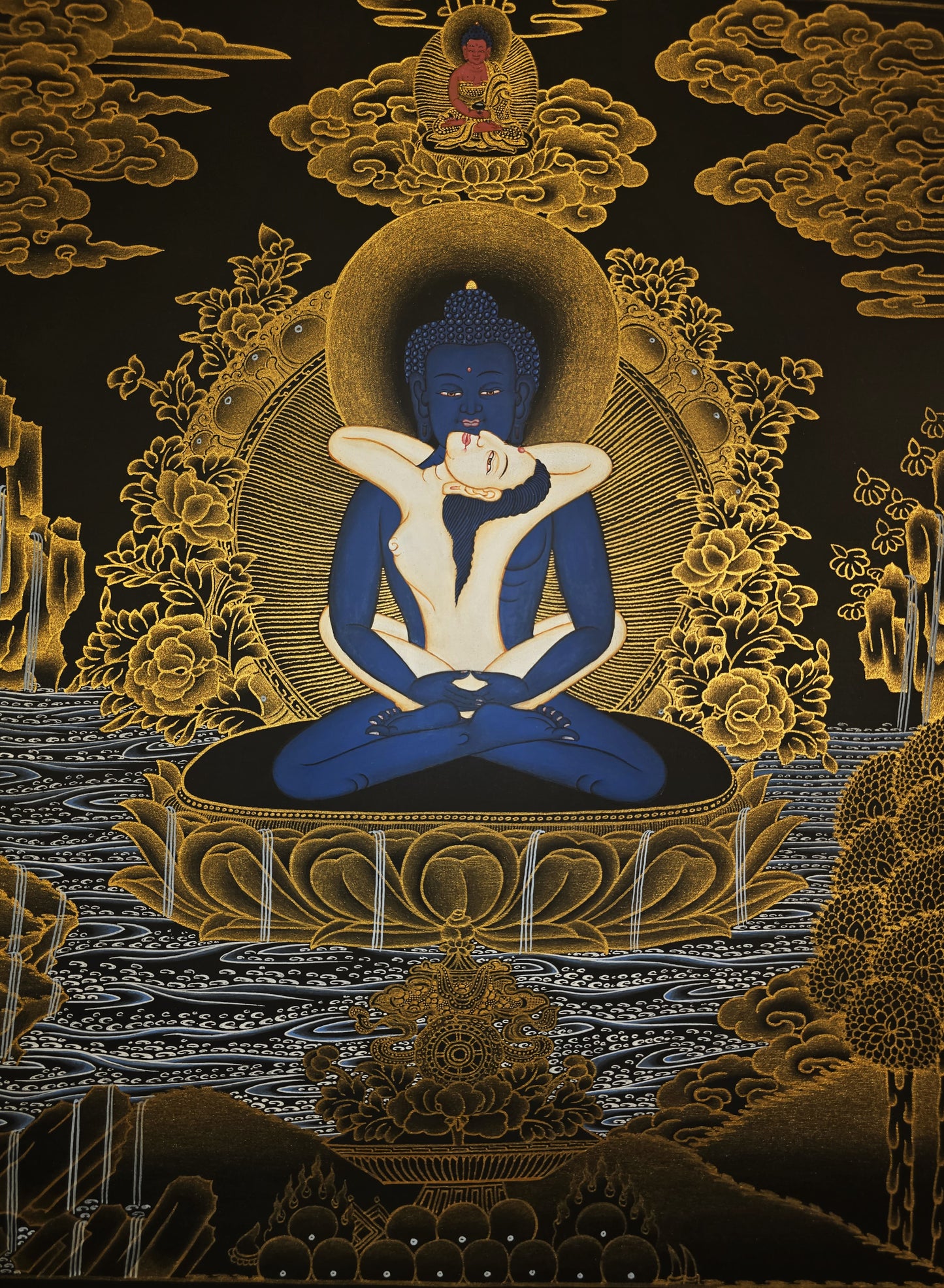 Samantabhadra &amp; Samantabhadri Thangka – Hand-Painted Yab-Yum Tibetan Buddhist Art