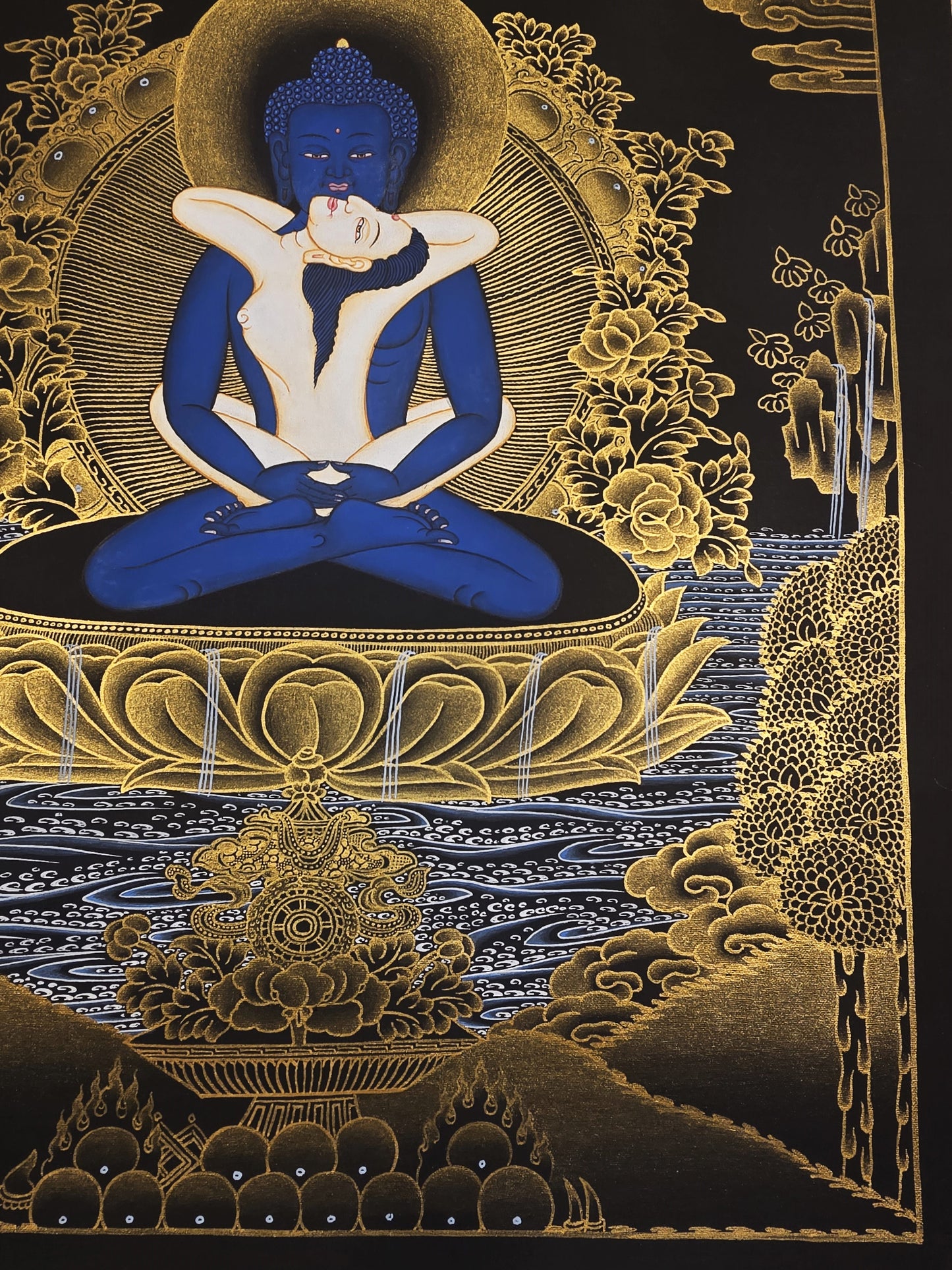 Samantabhadra &amp; Samantabhadri Thangka – Hand-Painted Yab-Yum Tibetan Buddhist Art