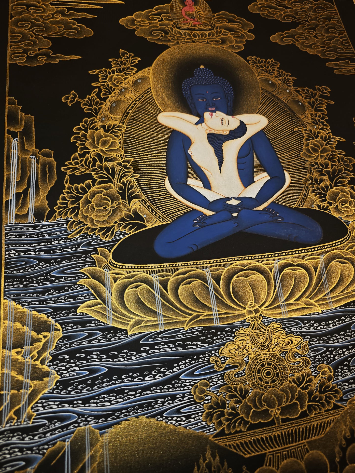 Samantabhadra &amp; Samantabhadri Thangka – Hand-Painted Yab-Yum Tibetan Buddhist Art