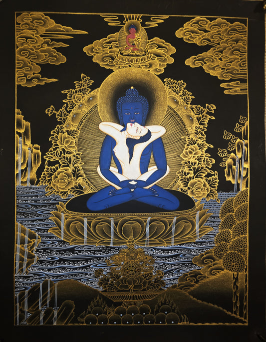 Samantabhadra &amp; Samantabhadri Thangka – Hand-Painted Yab-Yum Tibetan Buddhist Art