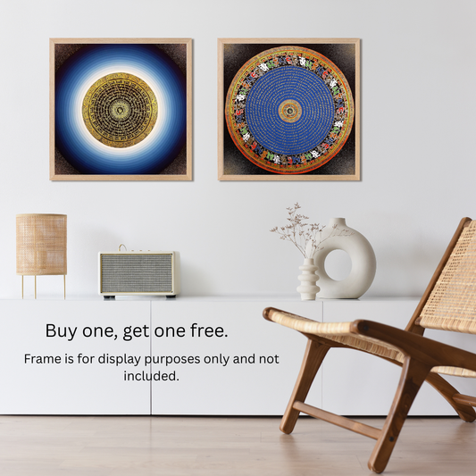 OM MANTRA MANDALA – Set of 2 Hand-Painted Tibetan Thangkas