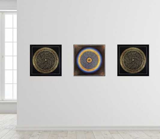 OM MANTRA MANDALA – Set of 3 Hand-Painted Tibetan Thangkas