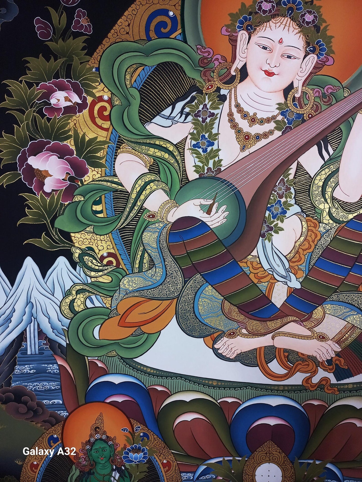 Hand-Painted Masterpiece Saraswati Thangka Painting – Hindu Goddess Art, Cotton Canvas (Copy)