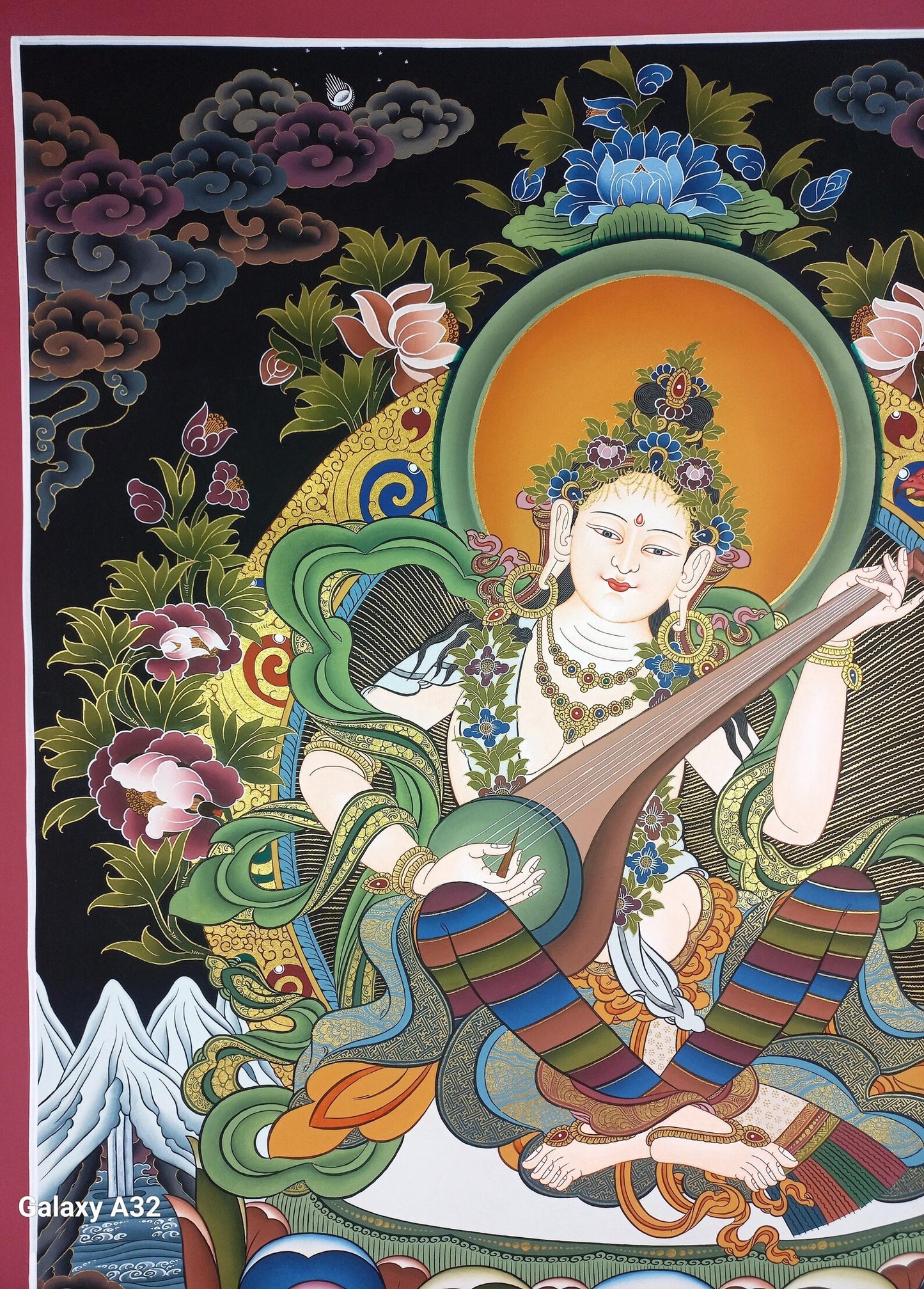 Hand-Painted Masterpiece Saraswati Thangka Painting – Hindu Goddess Art, Cotton Canvas (Copy)