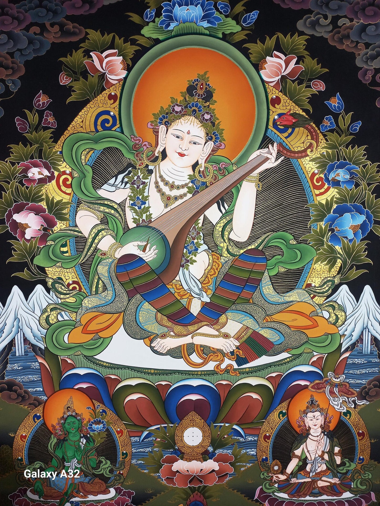 Hand-Painted Masterpiece Saraswati Thangka Painting – Hindu Goddess Art, Cotton Canvas (Copy)