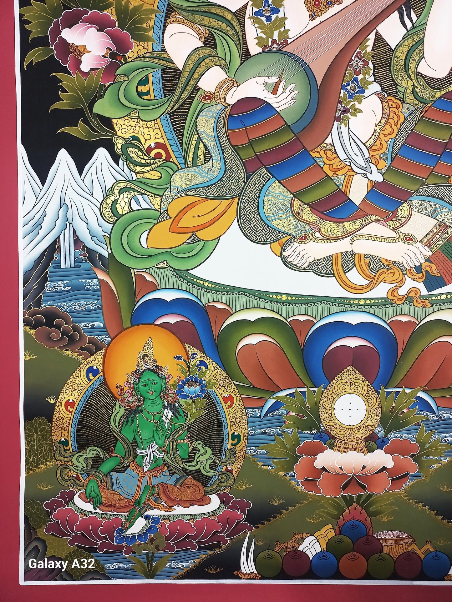 Hand-Painted Masterpiece Saraswati Thangka Painting – Hindu Goddess Art, Cotton Canvas (Copy)