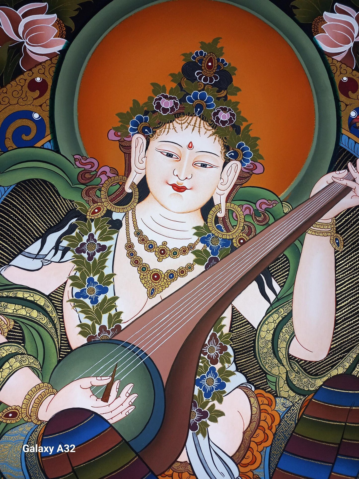 Hand-Painted Masterpiece Saraswati Thangka Painting – Hindu Goddess Art, Cotton Canvas (Copy)