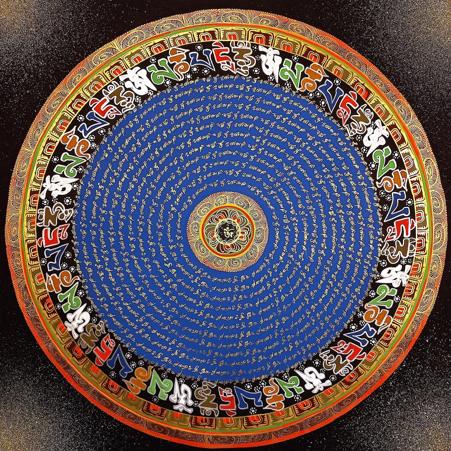 OM MANTRA MANDALA – Set of 2 Hand-Painted Tibetan Thangkas