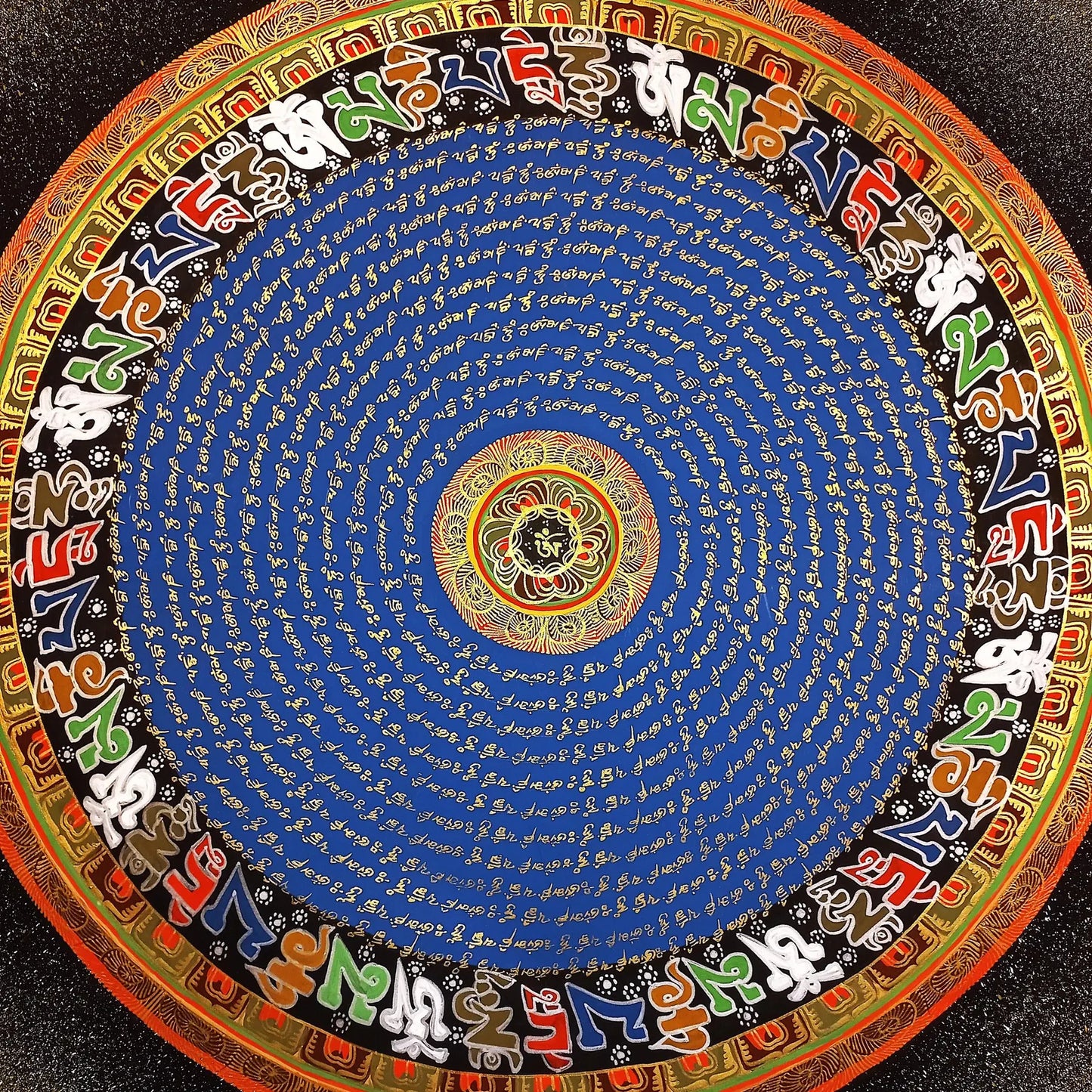 OM MANTRA MANDALA – Set of 2 Hand-Painted Tibetan Thangkas