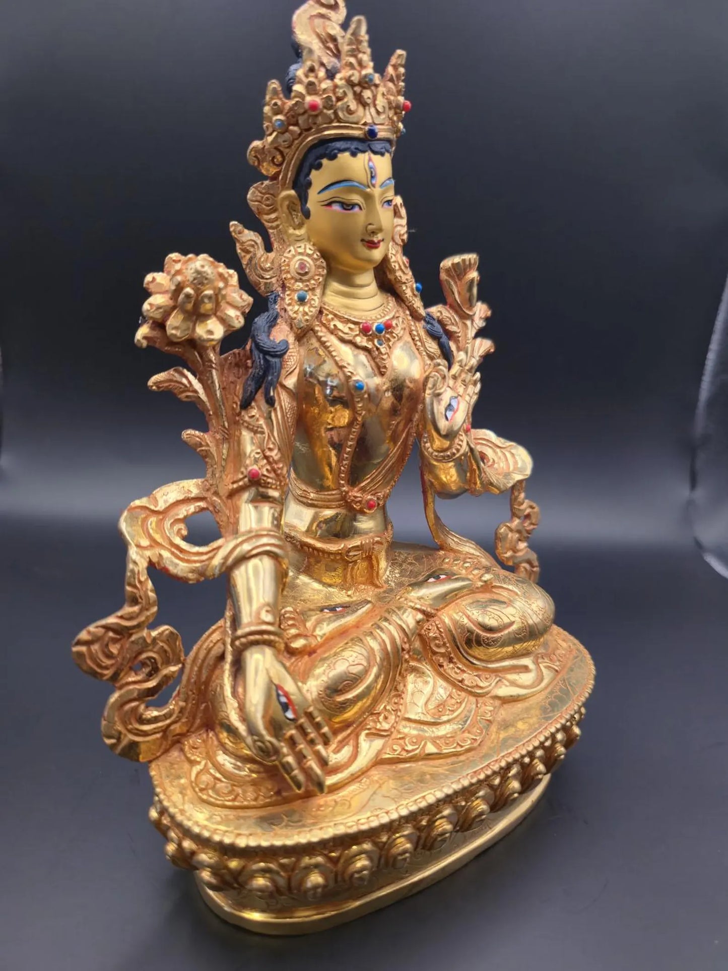 24k Gold Gilded Mother White Tara Statue | Handmade Tibetan Buddhist Art