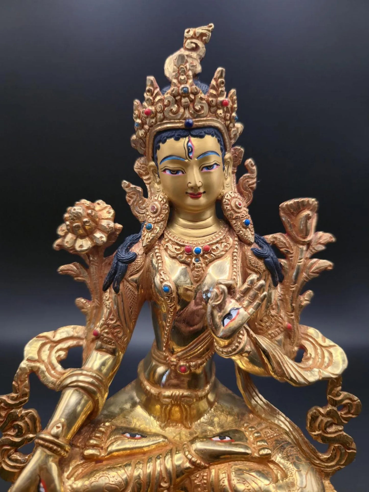 24k Gold Gilded Mother White Tara Statue | Handmade Tibetan Buddhist Art