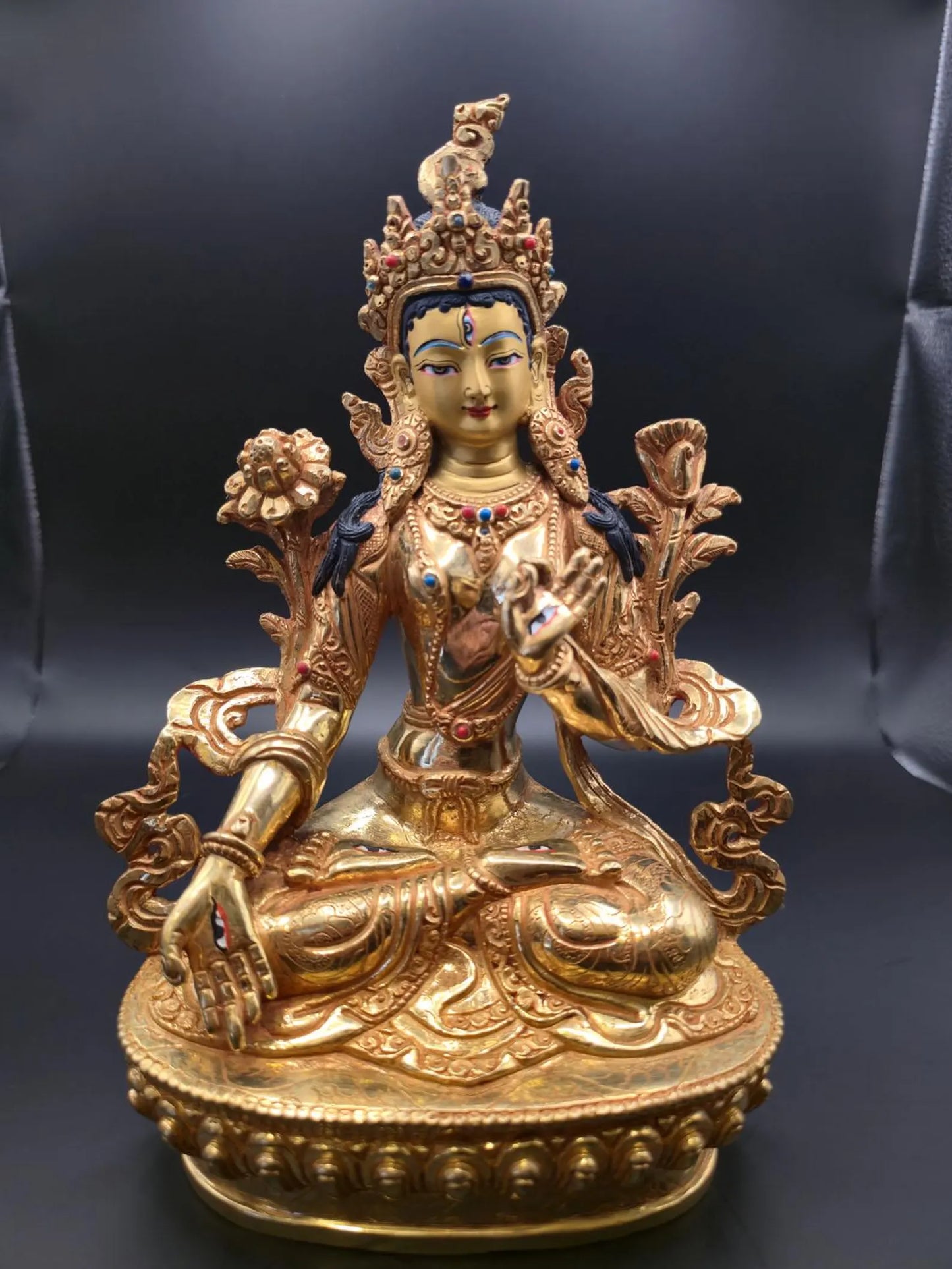 24k Gold Gilded Mother White Tara Statue | Handmade Tibetan Buddhist Art
