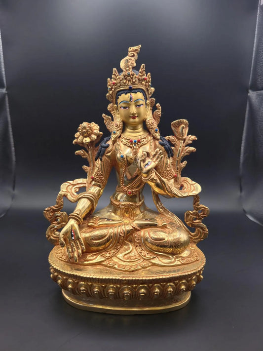 24k Gold Gilded Mother White Tara Statue | Handmade Tibetan Buddhist Art