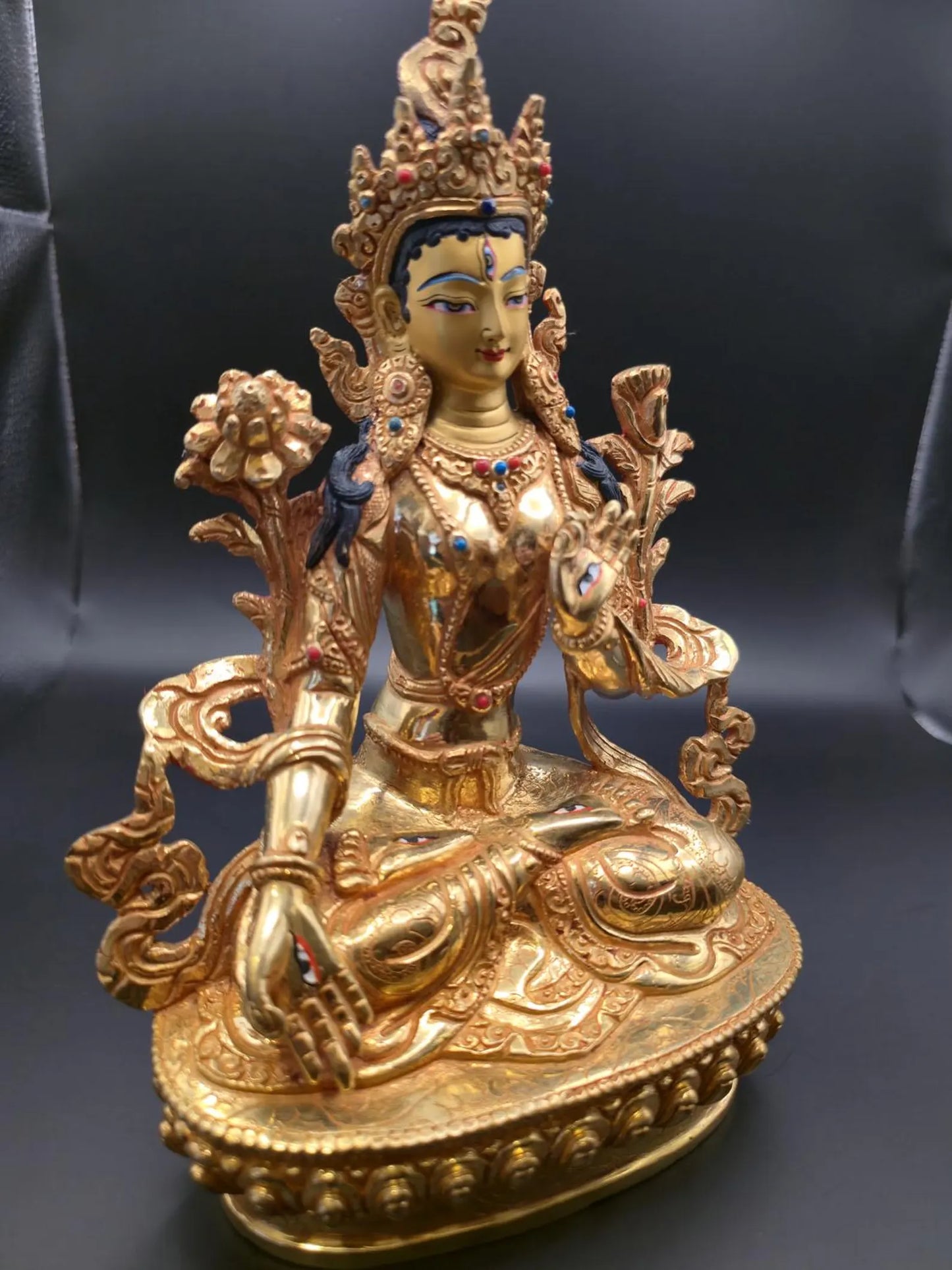 24k Gold Gilded Mother White Tara Statue | Handmade Tibetan Buddhist Art