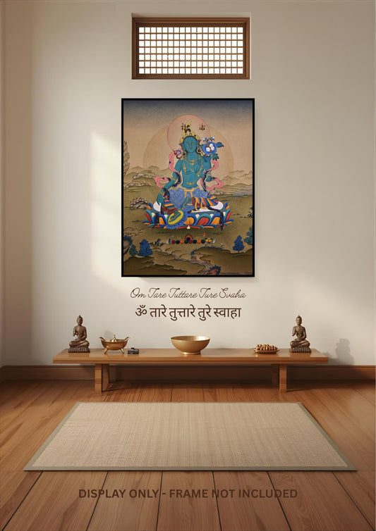 Green Tara Thangka – Hand-Painted Tibetan Artwork in Karma Gadri Style