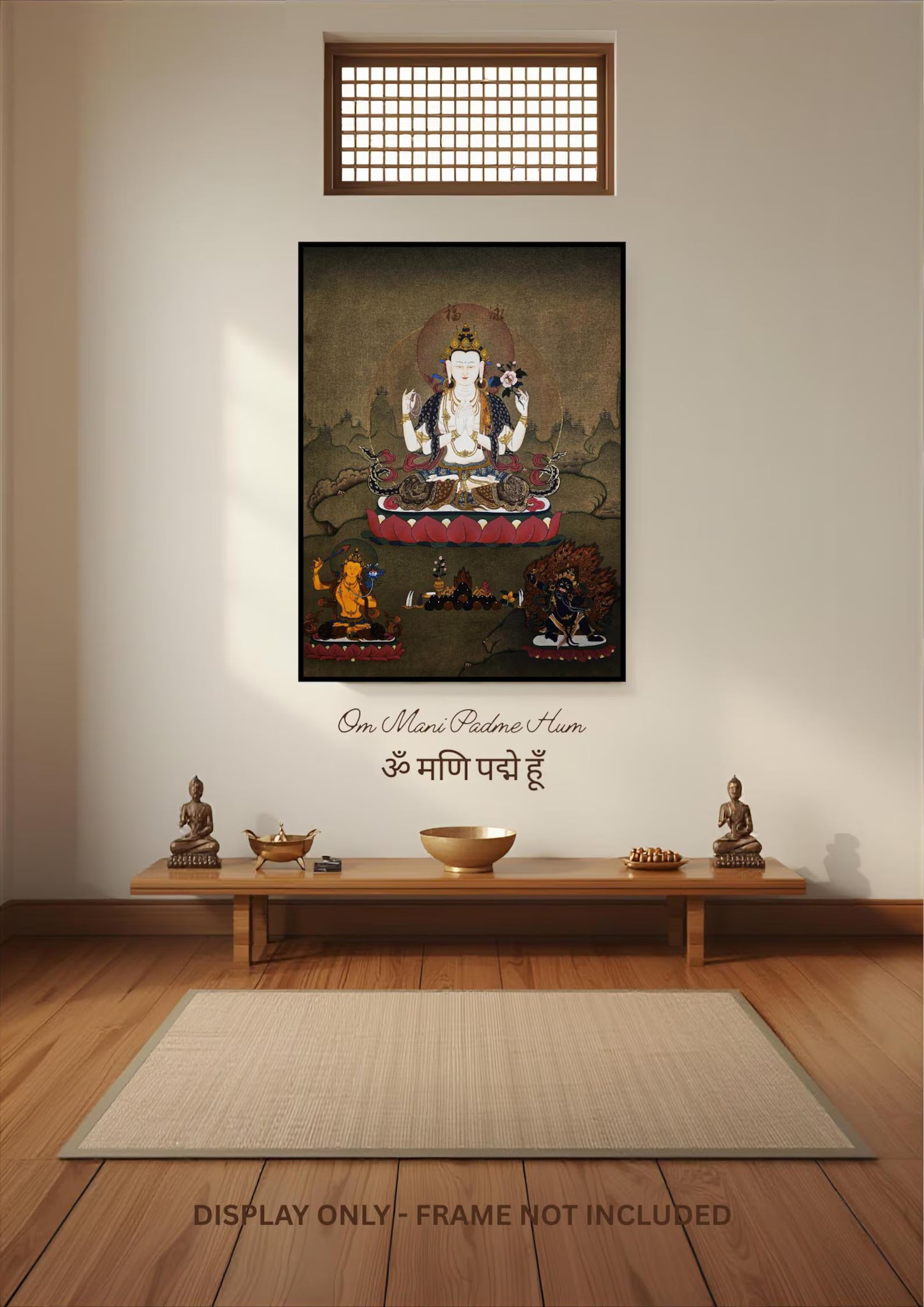 Four-Armed Chenrezig Thangka – Hand-Painted Tibetan Compassion Buddha in Karma Gadri Style
