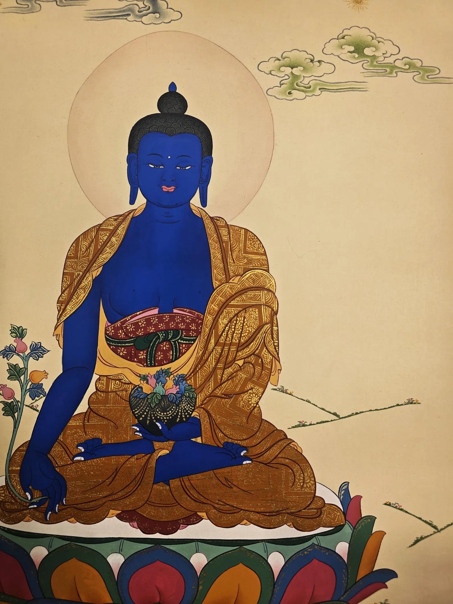 Hand-Painted Medicine Buddha Thangka | Bhaisajyaguru Painting |Tibetan Healing Art