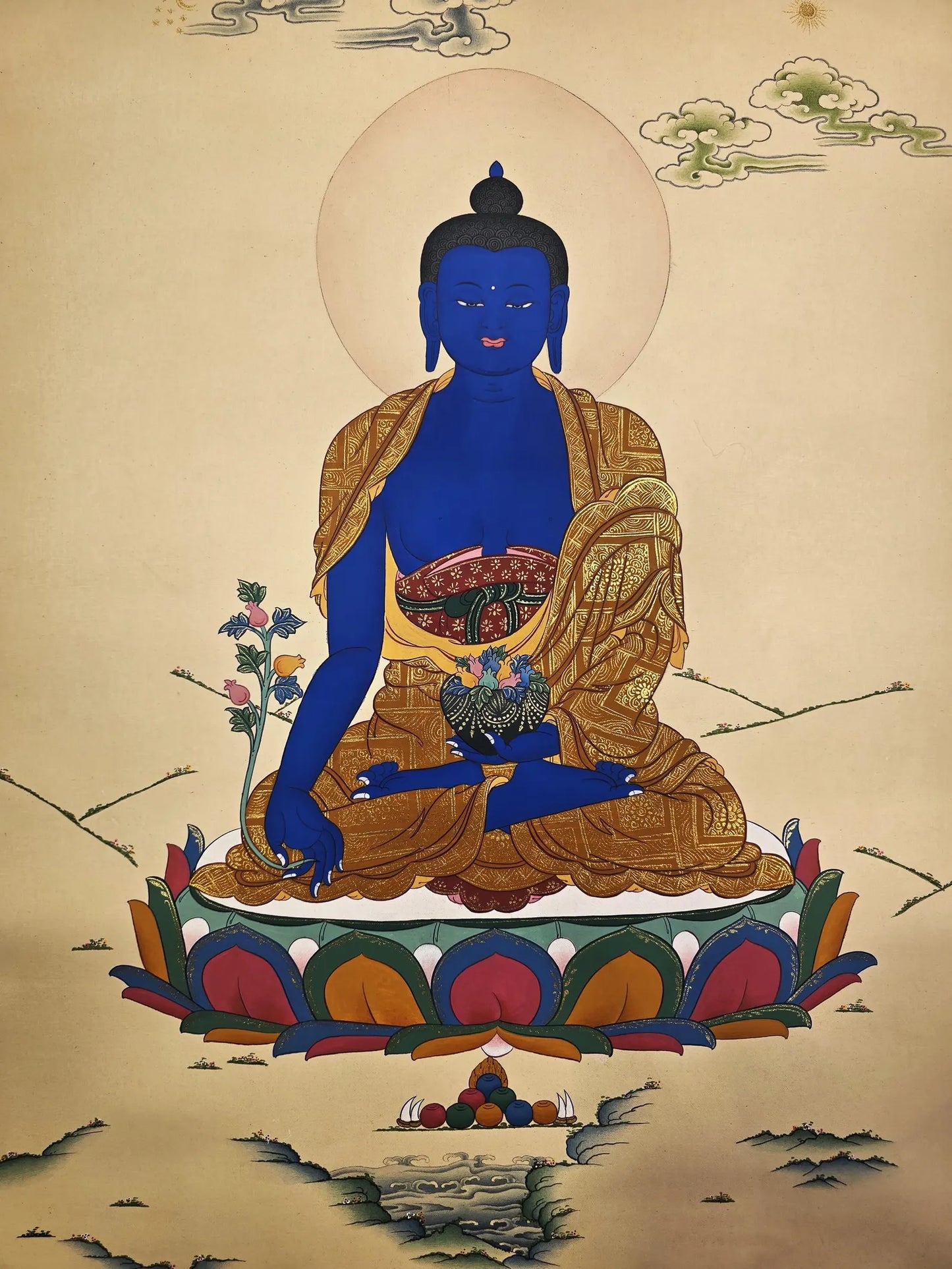 Hand-Painted Medicine Buddha Thangka | Bhaisajyaguru Painting |Tibetan Healing Art