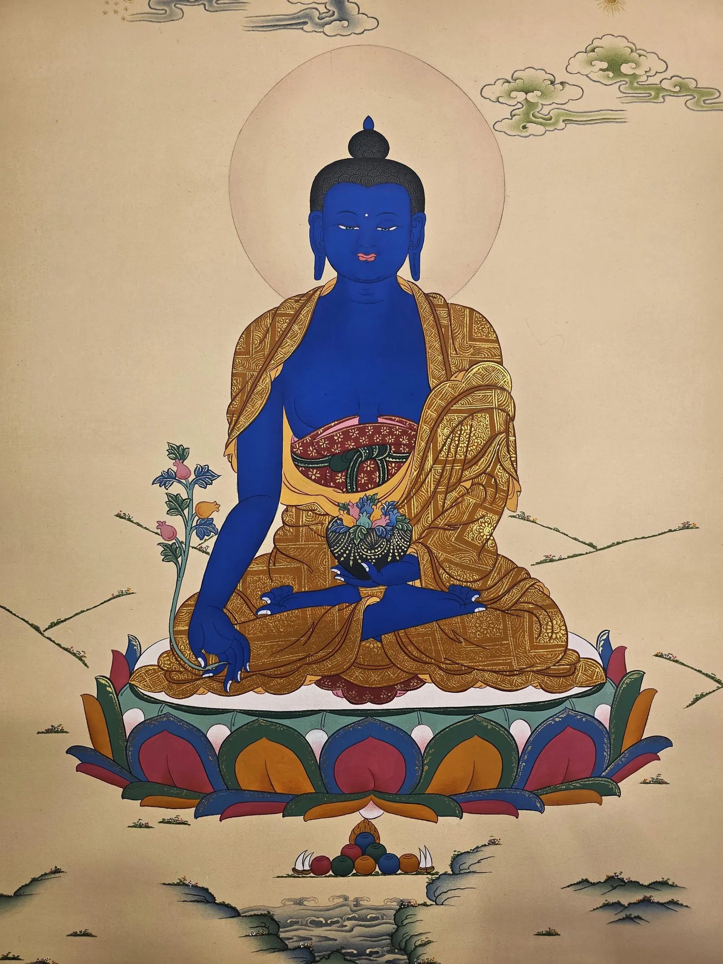 Hand-Painted Medicine Buddha Thangka | Bhaisajyaguru Painting |Tibetan Healing Art