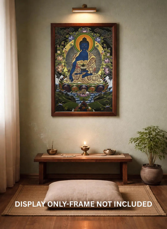 Medicine Buddha Thangka Hand Painted Tibetan Buddhist Bhaisajyaguru Healing Art