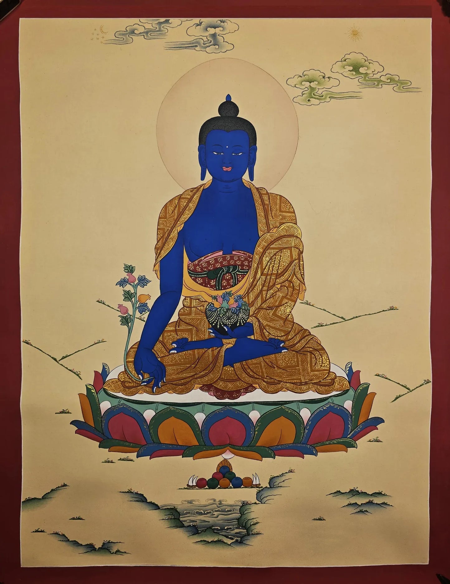 Hand-Painted Medicine Buddha Thangka | Bhaisajyaguru Painting |Tibetan Healing Art