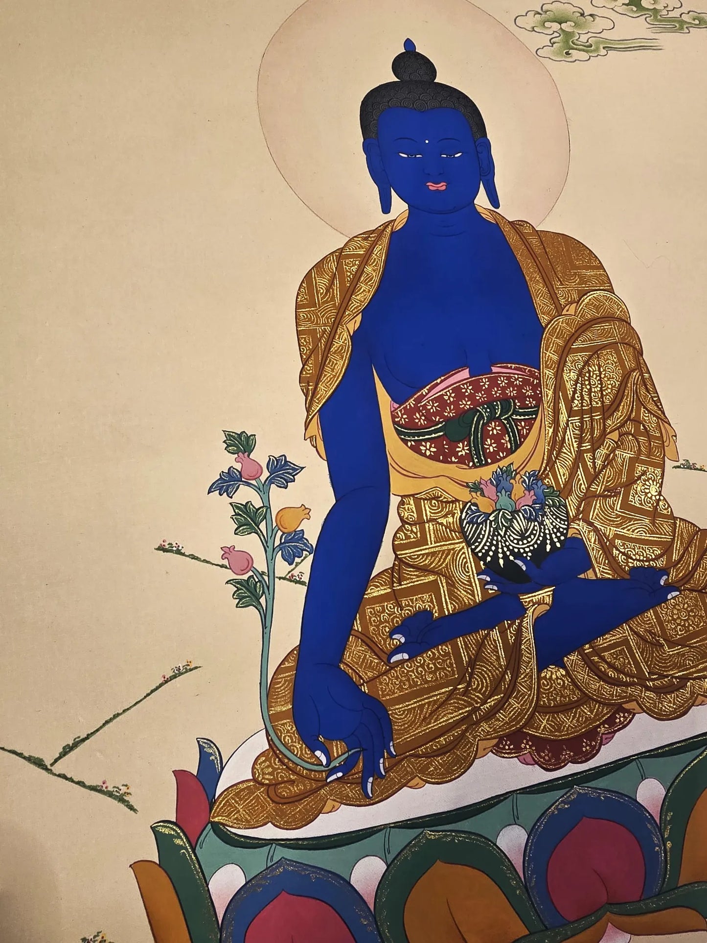 Hand-Painted Medicine Buddha Thangka | Bhaisajyaguru Painting |Tibetan Healing Art