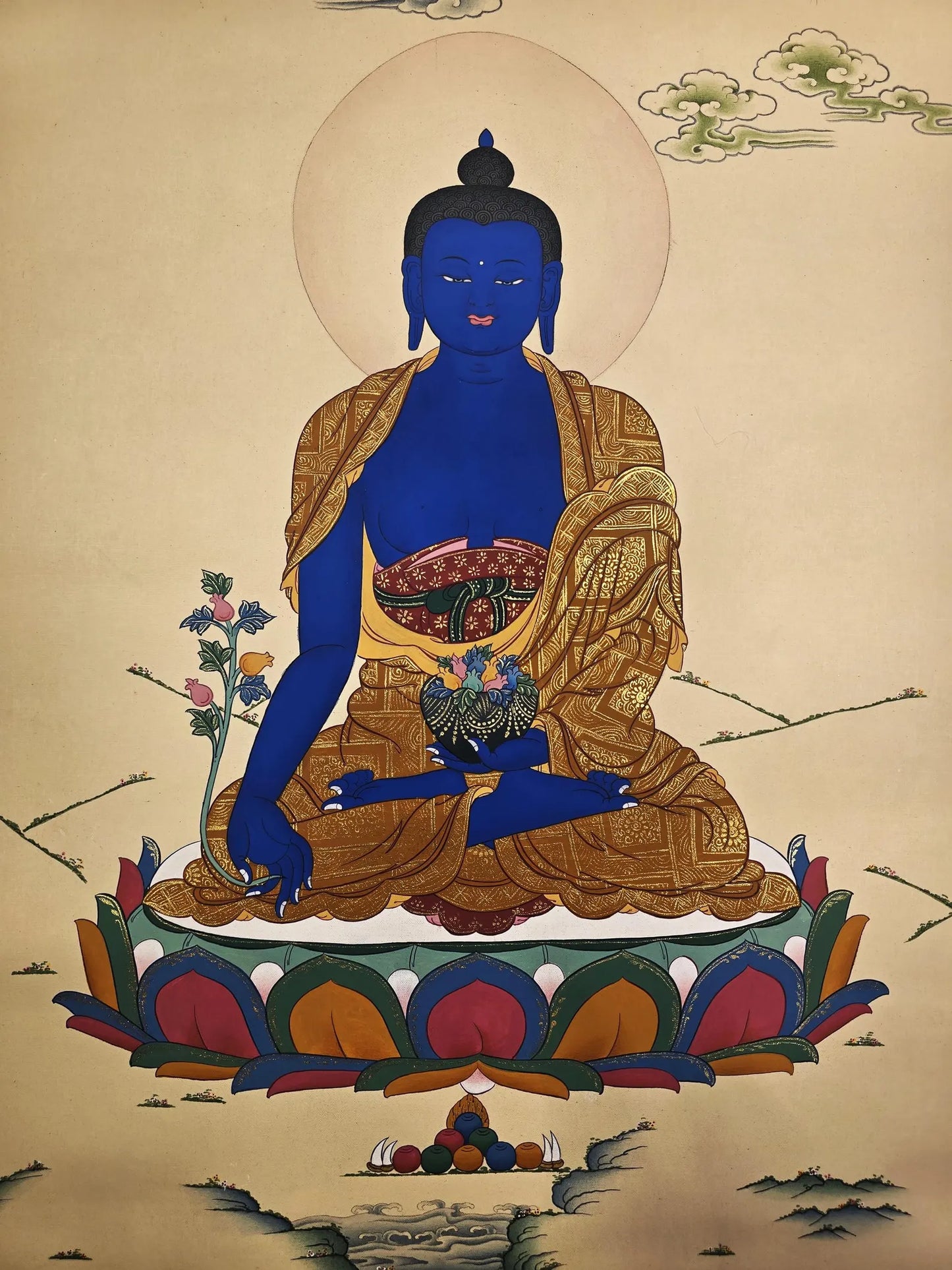 Hand-Painted Medicine Buddha Thangka | Bhaisajyaguru Painting |Tibetan Healing Art