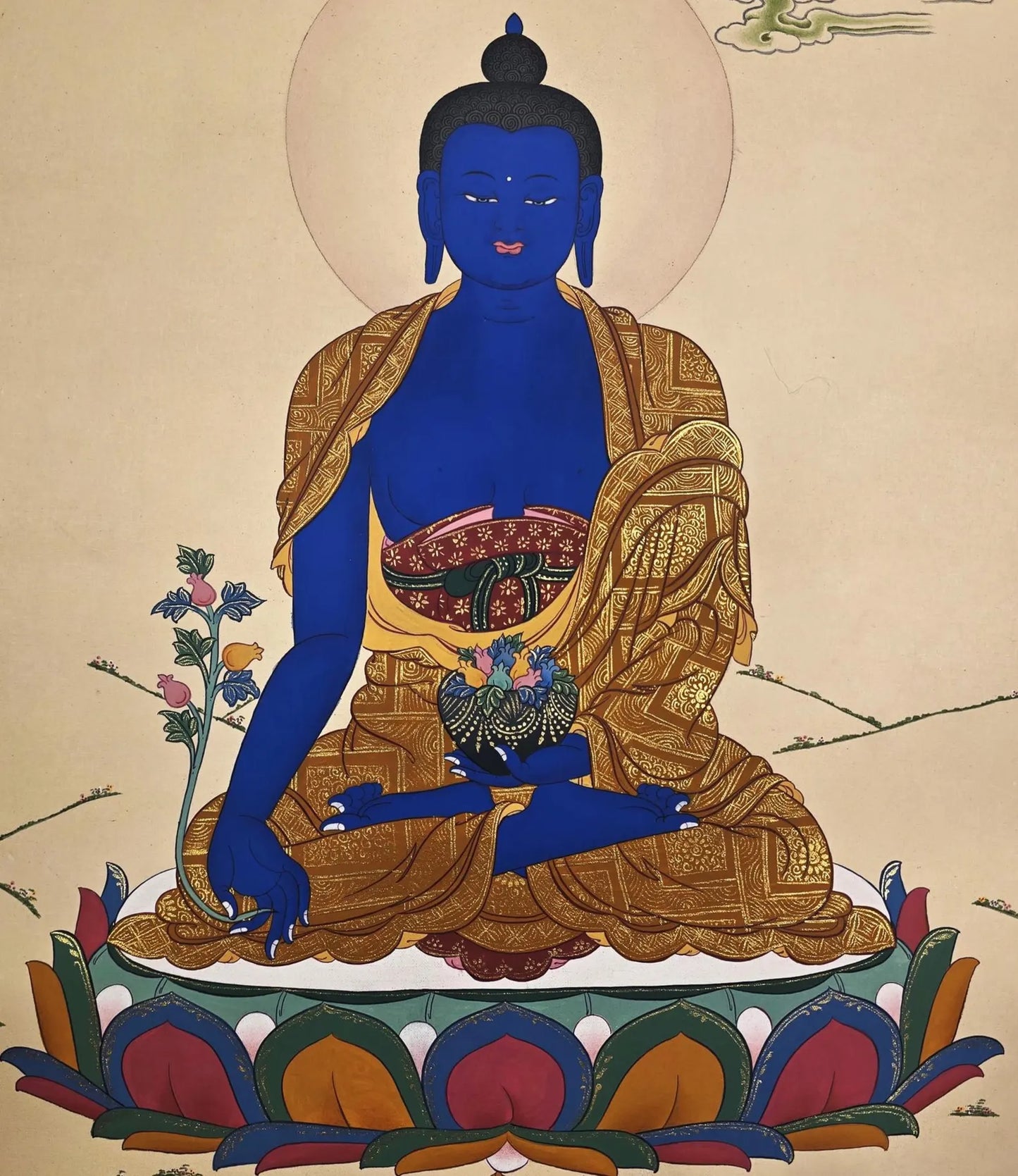 Hand-Painted Medicine Buddha Thangka | Bhaisajyaguru Painting |Tibetan Healing Art