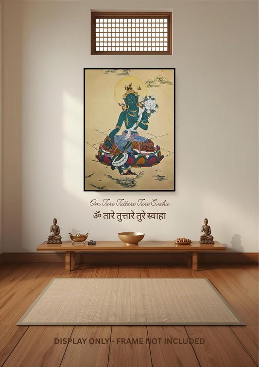 Green Tara Thangka – Hand-Painted Tibetan Artwork in Karma Gadri Style
