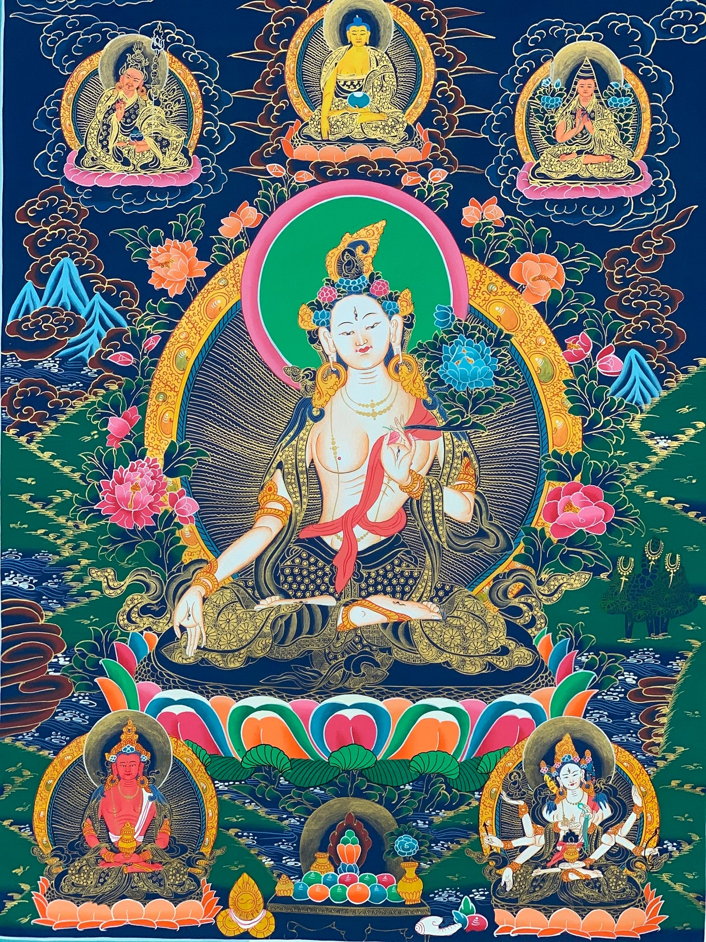 Hand-painted White Tara, Goddess of Compassion, Tibetan Thangka, Painting Art 22x28-Inch