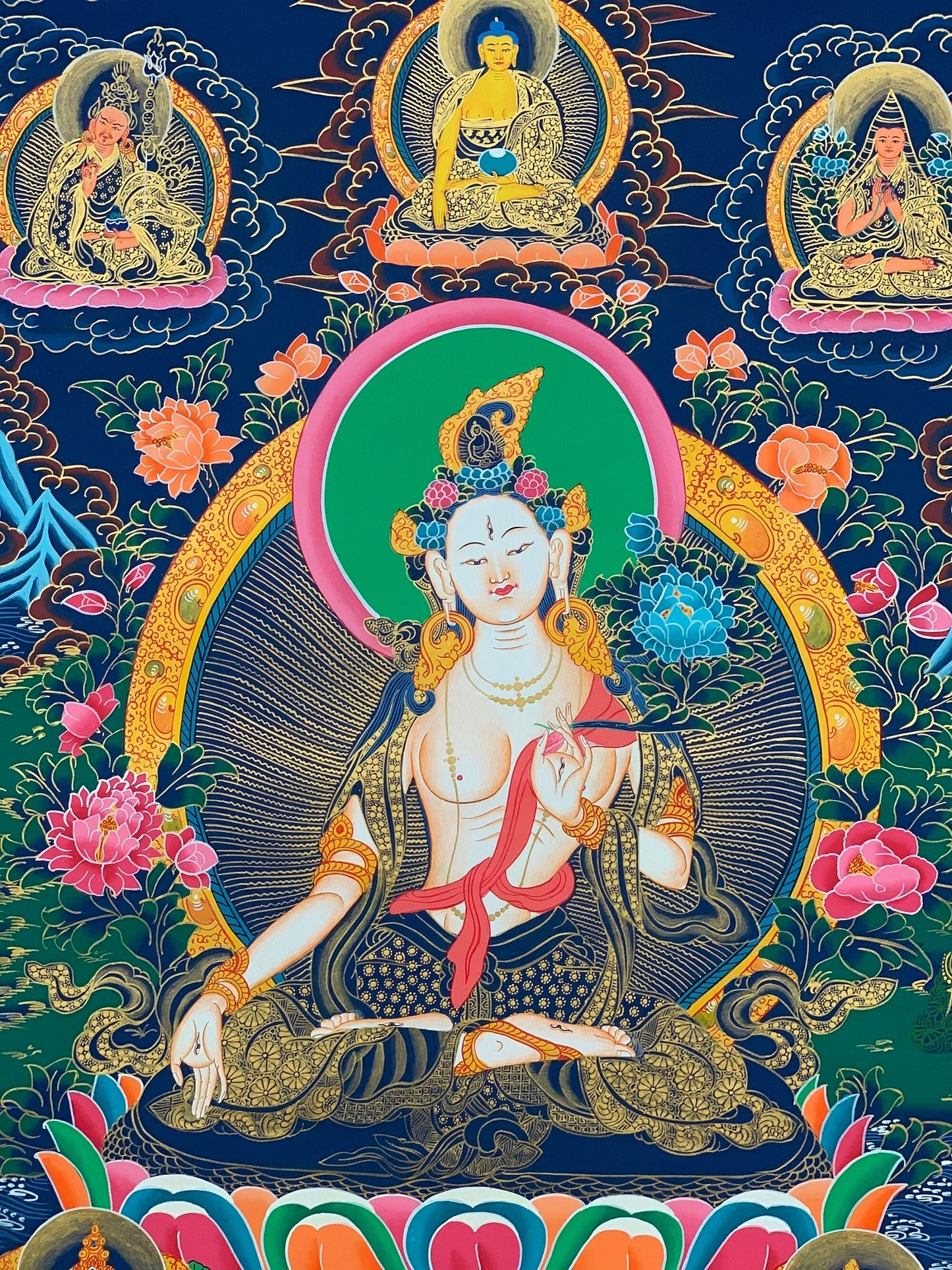 Hand-painted White Tara, Goddess of Compassion, Tibetan Thangka, Painting Art 22x28-Inch