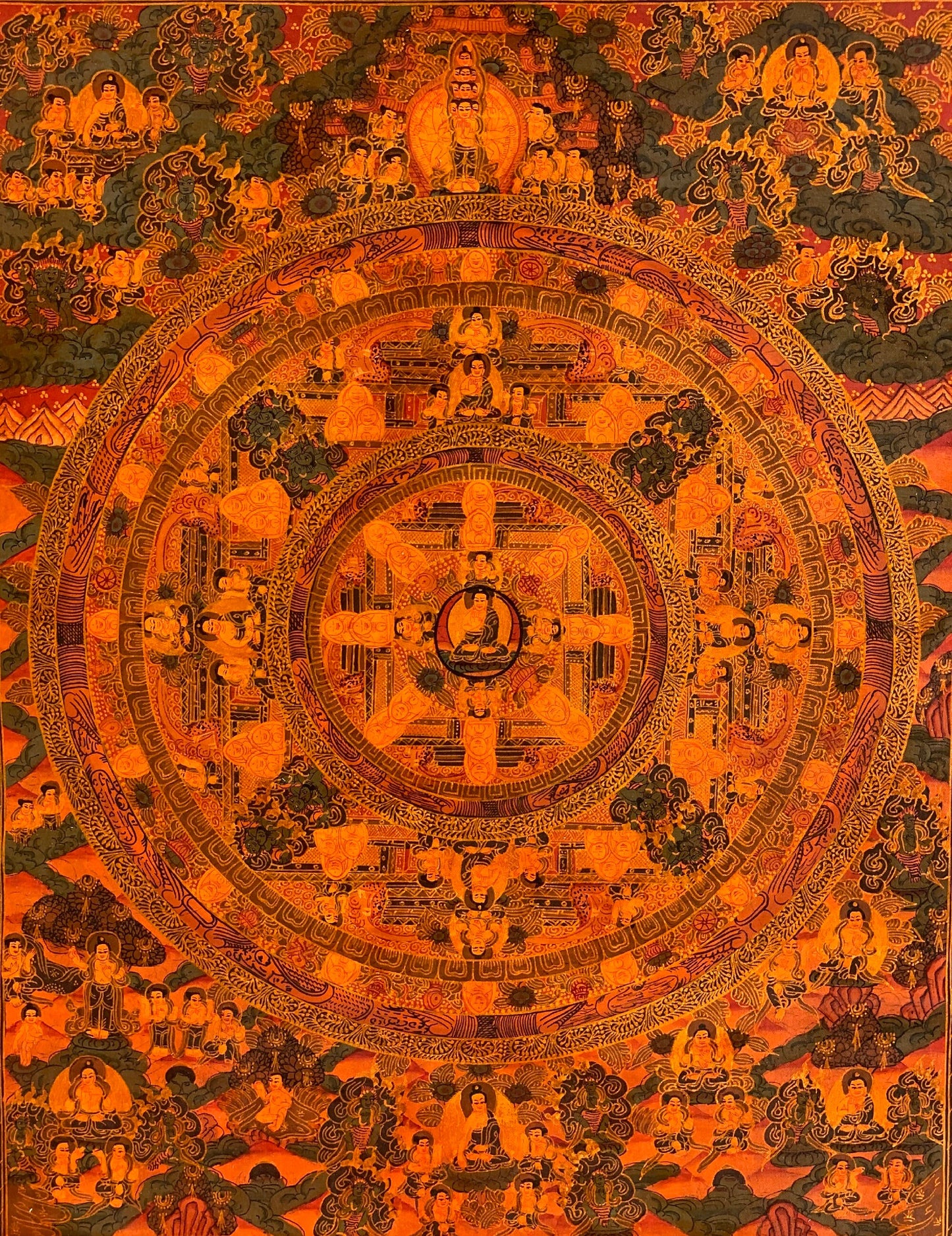 Hand-painted Buddha Life,  Bhavachakra Mandala, Tibetan Thangka Art, Painting,  20 x 26-Inch