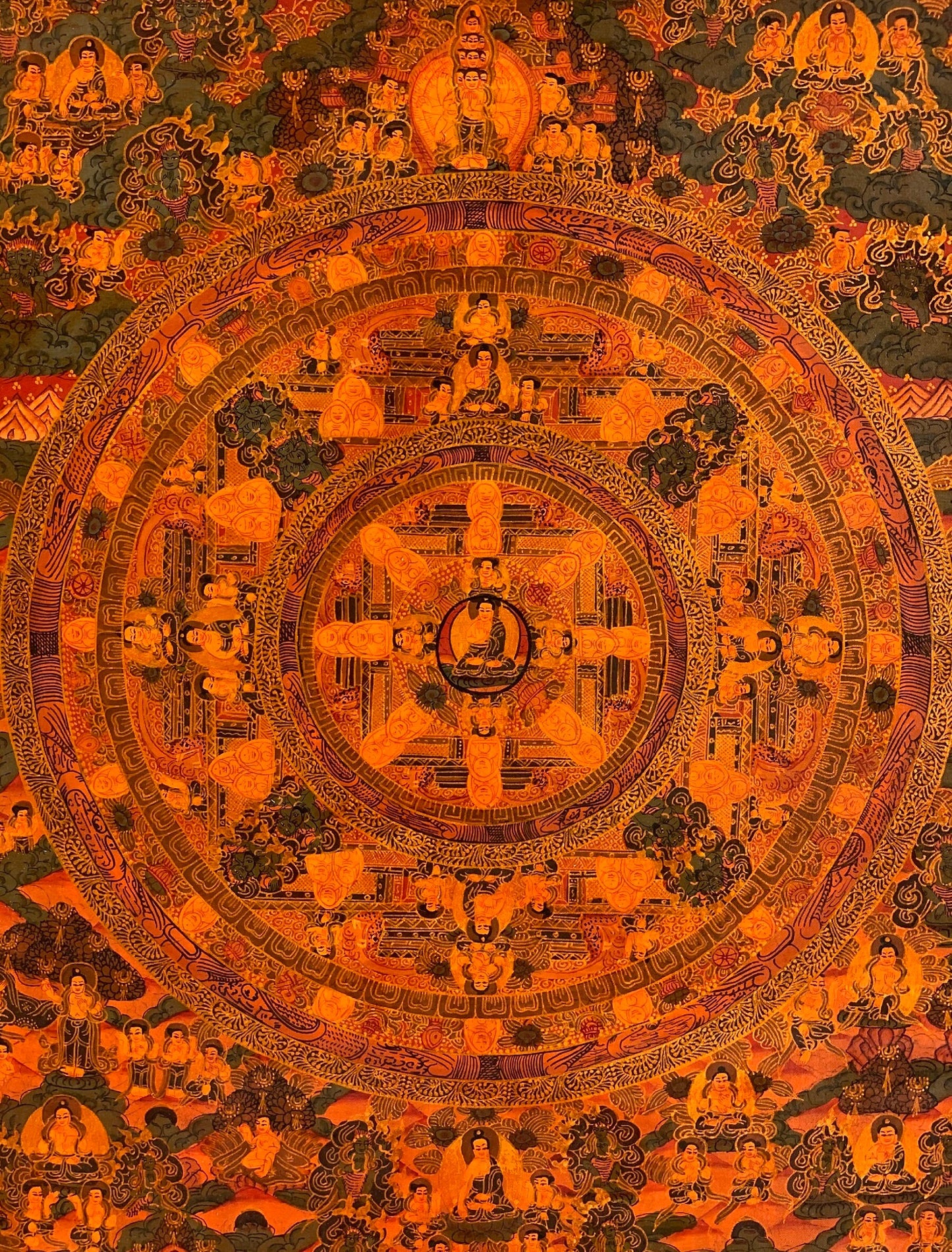 Hand-painted Buddha Life,  Bhavachakra Mandala, Tibetan Thangka Art, Painting,  20 x 26-Inch