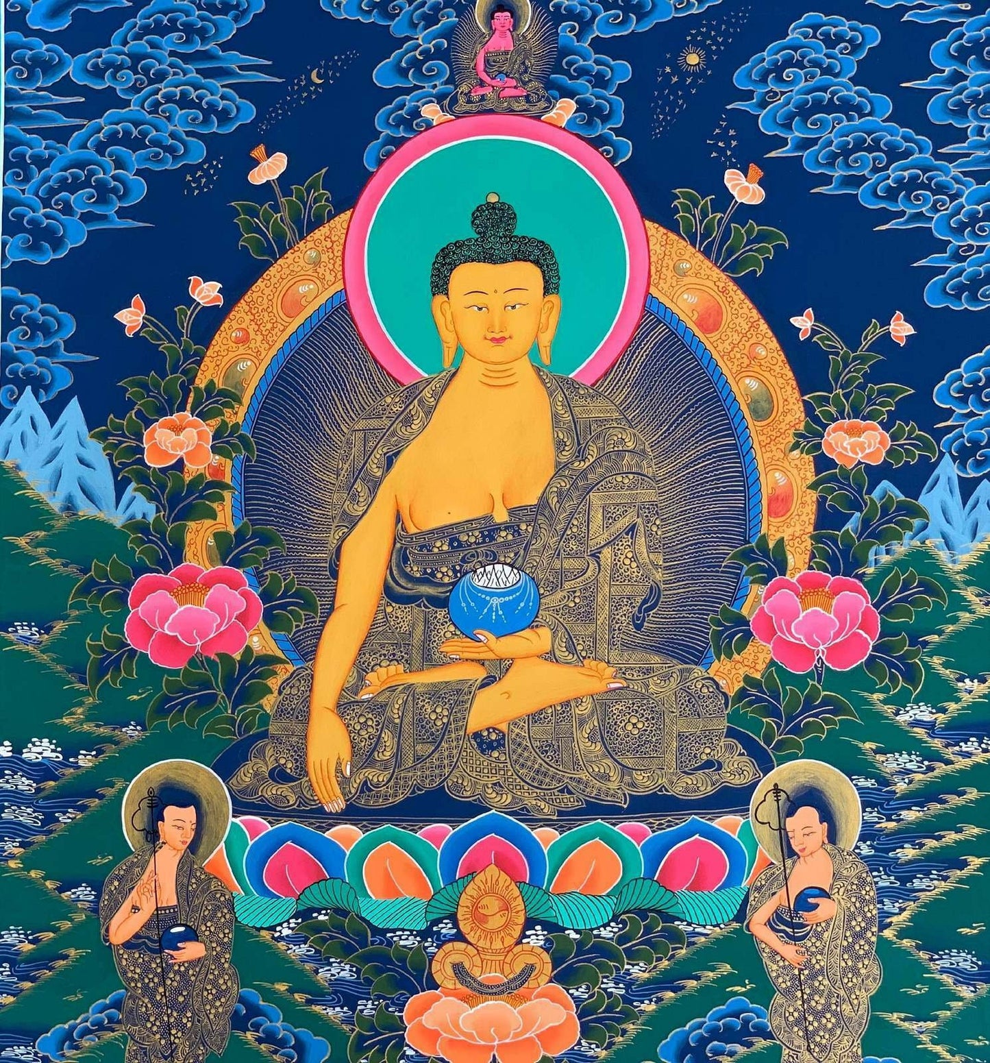 Hand-painted, Shakyamuni, Gautama Buddha,  Tibetan Thangka Painting  20 x 30-inch