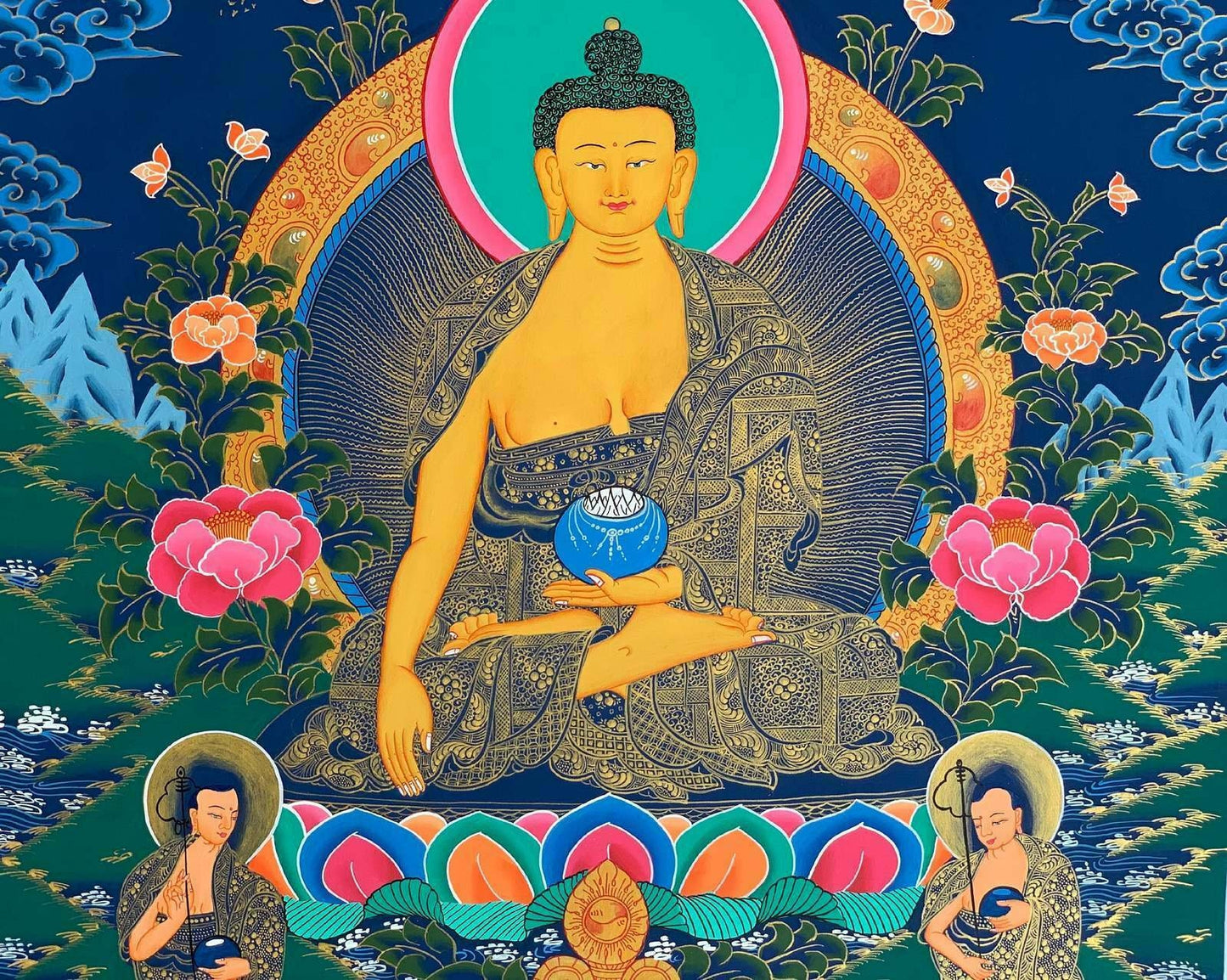 Hand-painted, Shakyamuni, Gautama Buddha,  Tibetan Thangka Painting  20 x 30-inch