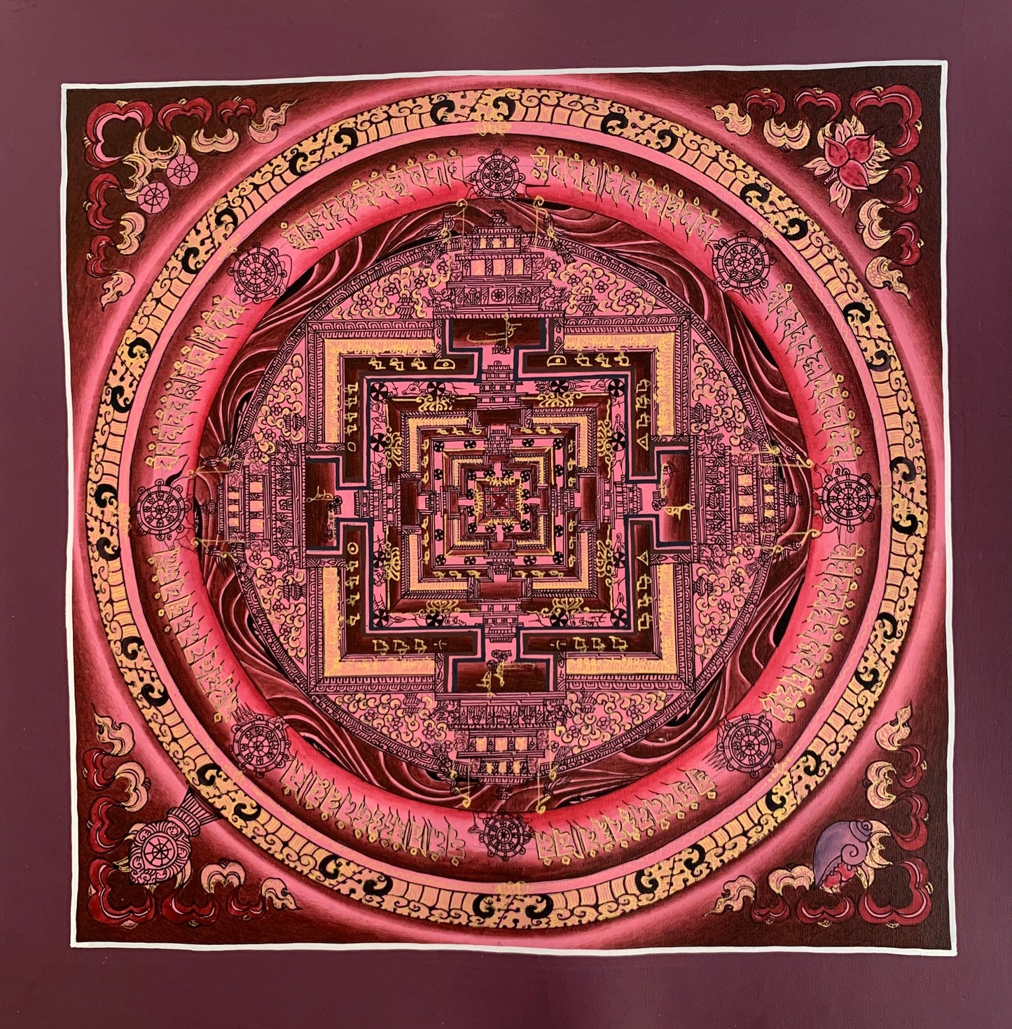 Hand-painted Kalachakra Mandala Tibetan Thangka Painting Mixed Color  16 x 16-Inch