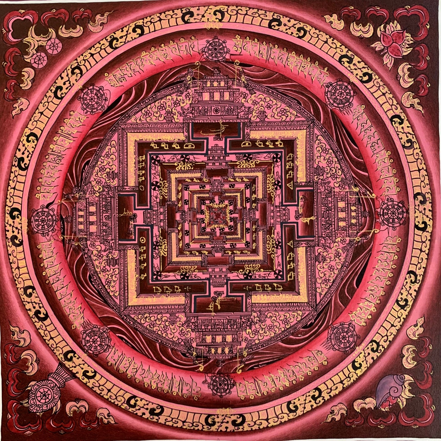 Hand-painted Kalachakra Mandala Tibetan Thangka Painting Mixed Color  16 x 16-Inch