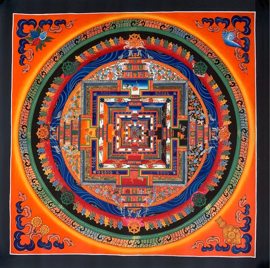 Original Hand-painted Kalachakra Mandala Wheel of Time Tibetan Thangka Painting/ Compassion Meditation Art/ Wall Hanging