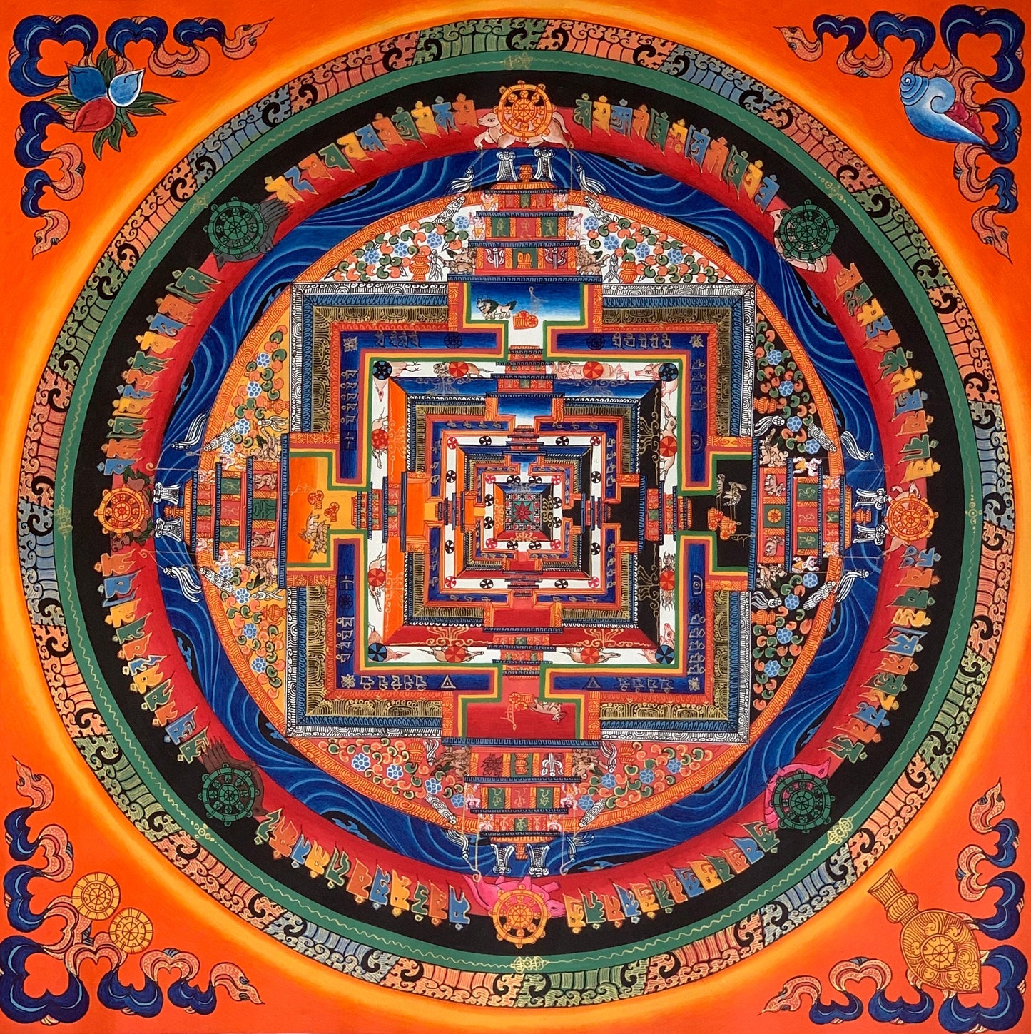 Original Hand-painted Kalachakra Mandala Wheel of Time Tibetan Thangka Painting/ Compassion Meditation Art/ Wall Hanging