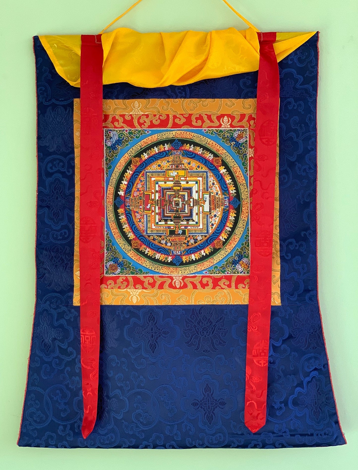 Original Hand-painted Kalachakra Mandala/ wheel of life Tibetan Thangka Painting with Silk Border