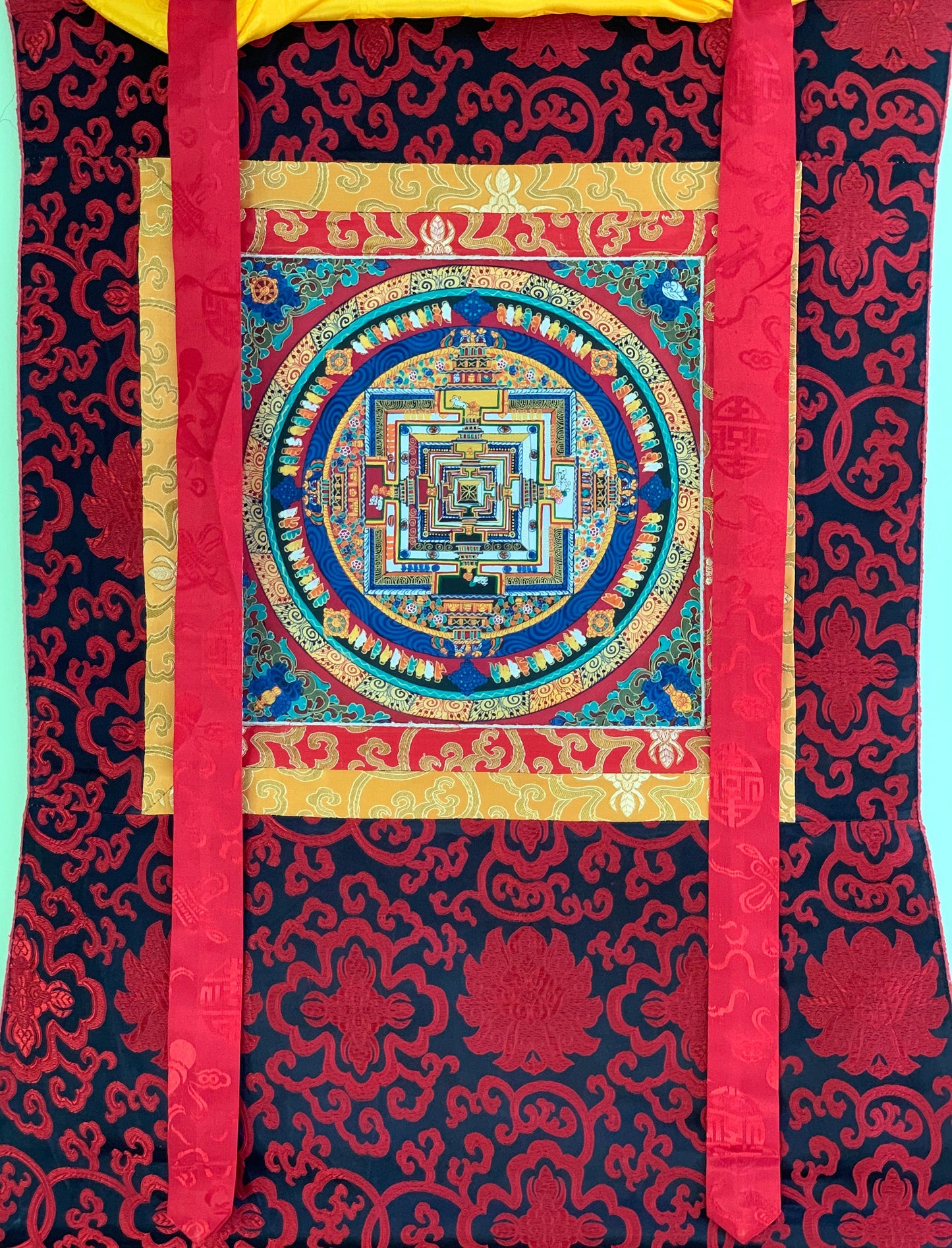 Original Hand-painted Kalachakra Mandala/ wheel of life Tibetan Thangka Painting with Silk Border