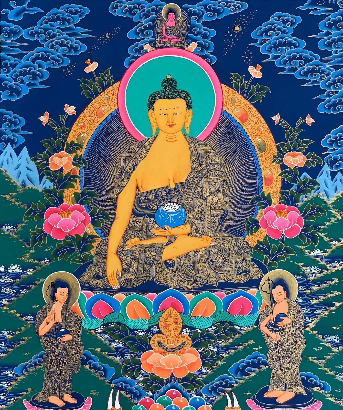 Hand-painted, Shakyamuni, Gautama Buddha,  Tibetan Thangka Painting  20 x 30-inch