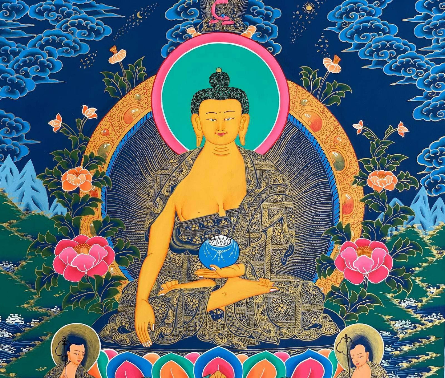 Hand-painted, Shakyamuni, Gautama Buddha,  Tibetan Thangka Painting  20 x 30-inch