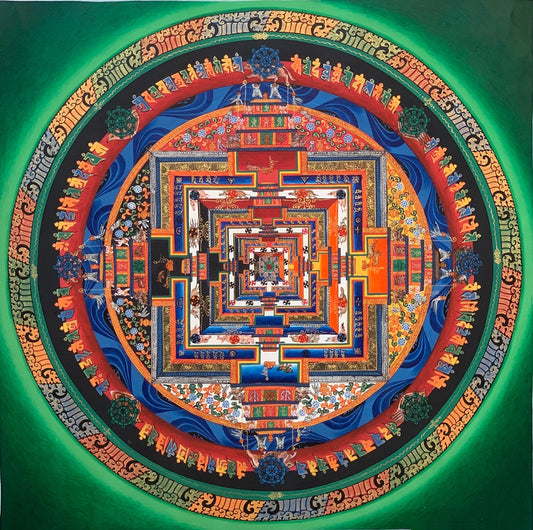 Original Hand-Painted Master Quality Green Kalachakra Mandala: Wheel of Time Thangka Painting/Meditation Art