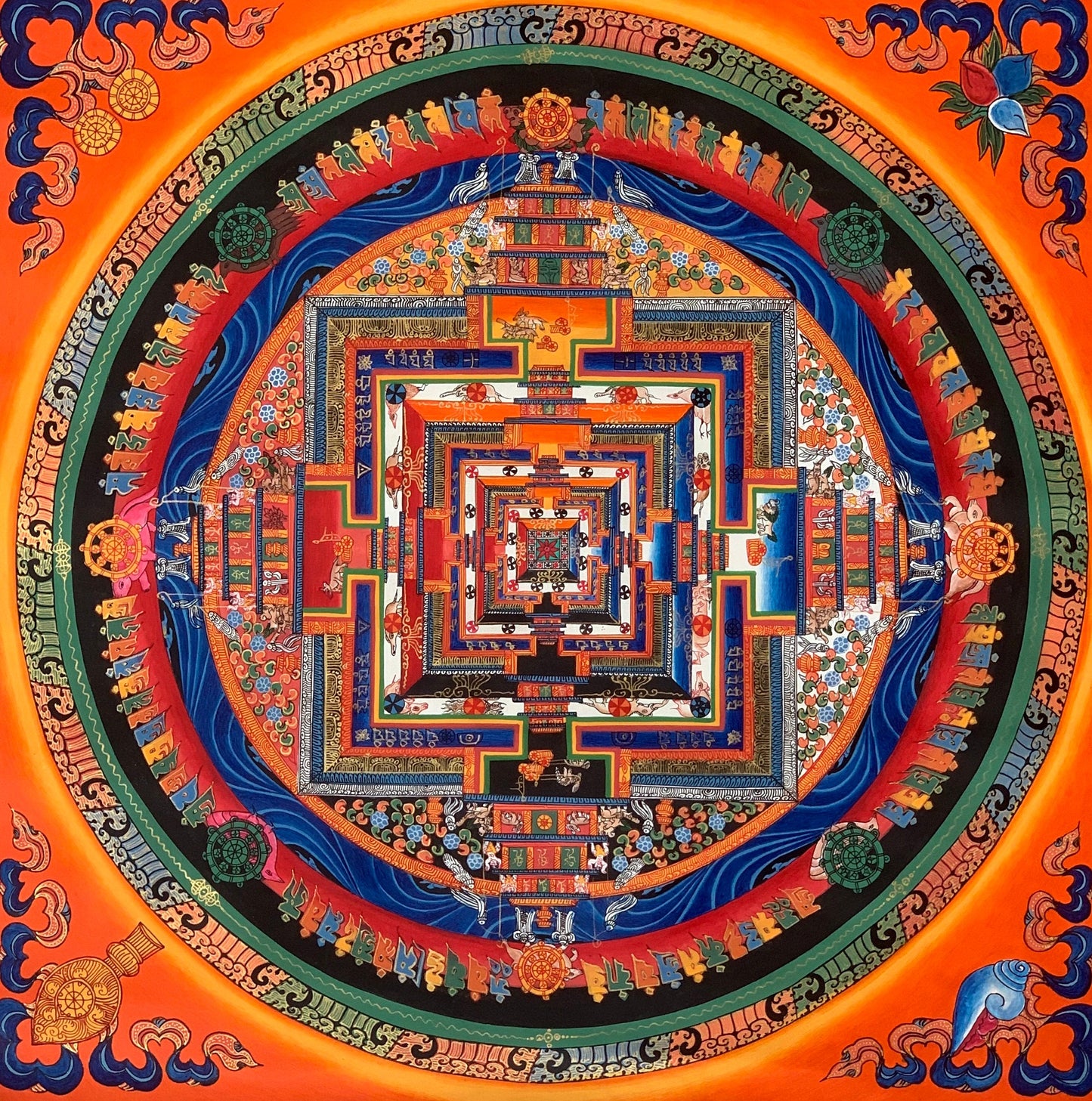 Original Hand-painted Kalachakra Mandala Wheel of Time Tibetan Thangka Painting/ Compassion Meditation Art/ Wall Hanging