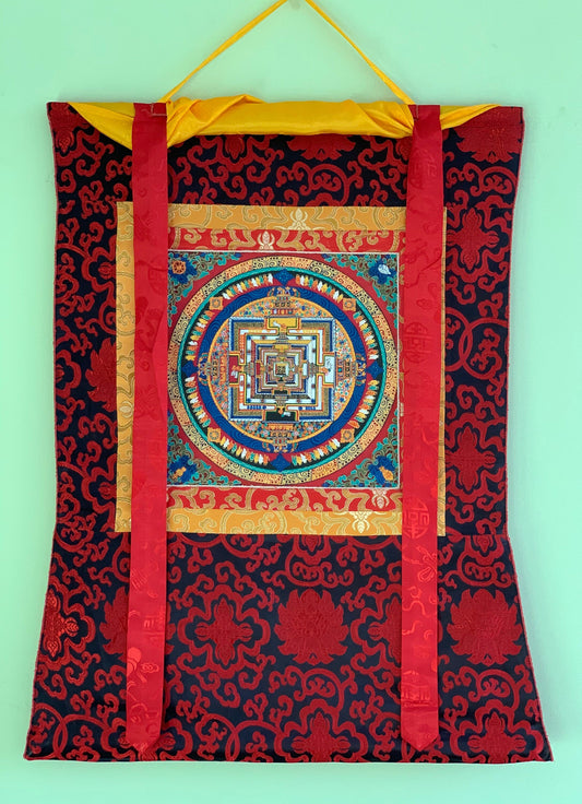 Original Hand-painted Kalachakra Mandala/ wheel of life Tibetan Thangka Painting with Silk Border