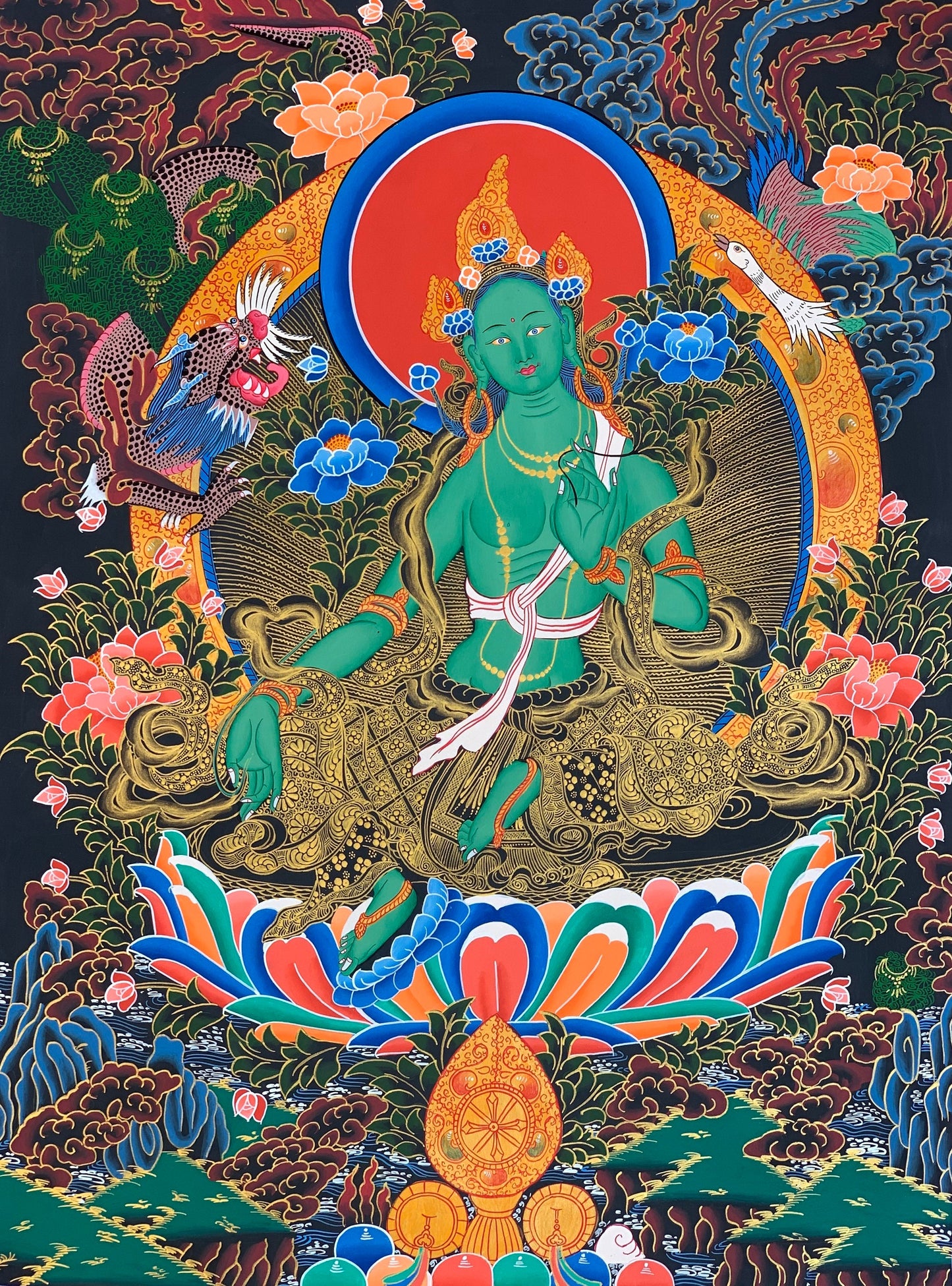 Hand-painted Original Green Tara Maste Quality Tibetan Thangka  / Thangka Painting Compassion Meditation Art/ Wall Hanging From Nepal