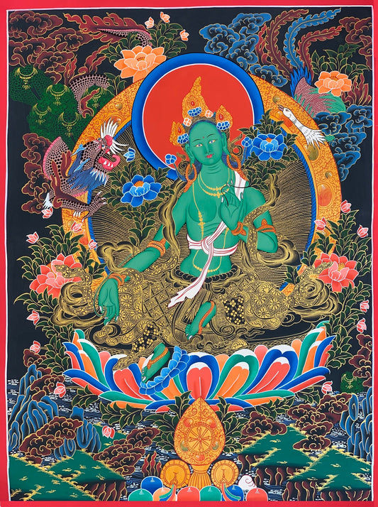 Hand-painted Original Green Tara Maste Quality Tibetan Thangka  / Thangka Painting Compassion Meditation Art/ Wall Hanging From Nepal