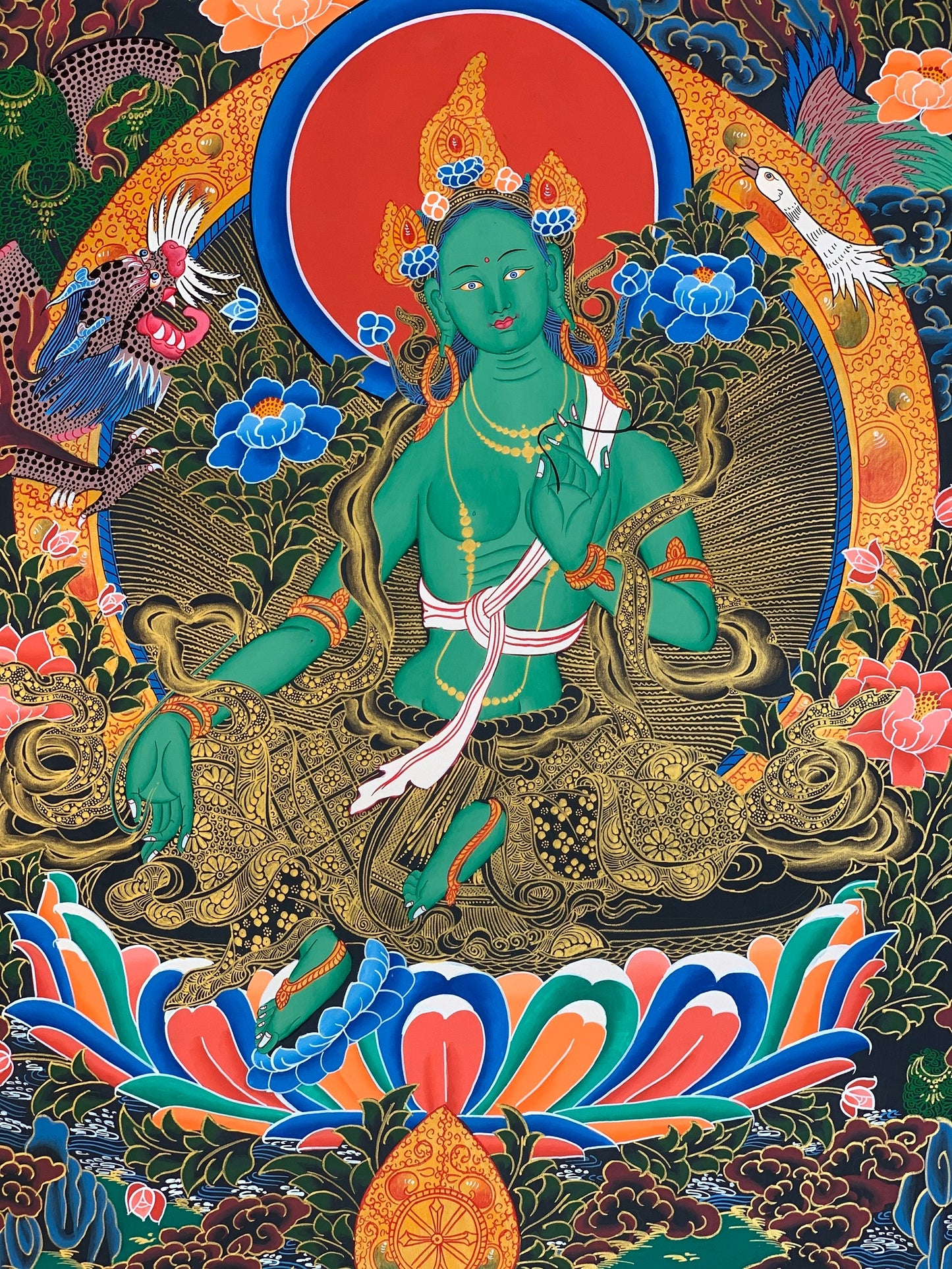 Hand-painted Original Green Tara Maste Quality Tibetan Thangka  / Thangka Painting Compassion Meditation Art/ Wall Hanging From Nepal